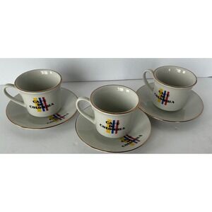Cafe De Colombia Diamante Espresso Cup Saucer Set 3 Gold Rim White Ceramic Small
